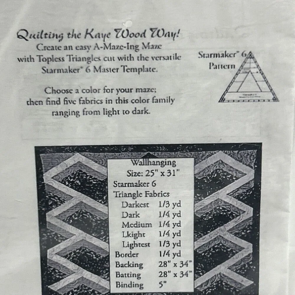 A-Maze-Ing Wall Hanging Quilt Kaye Wood P203 NEW Vintage Sewing Pattern